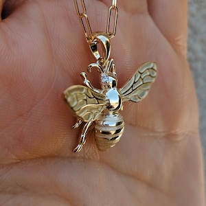 Diamond Bee Necklace Solid Gold Bee Pendant. 14k, 18k Yellow, Rose, White Gold and Platinum. Diamond or Gemstone Eyes image 7