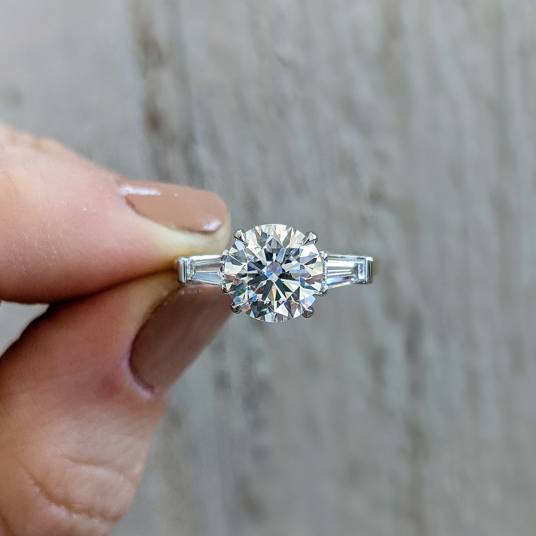 3 Stone Round Baguette Diamond Engagement Ring: Courtney 2.65 Carat ...