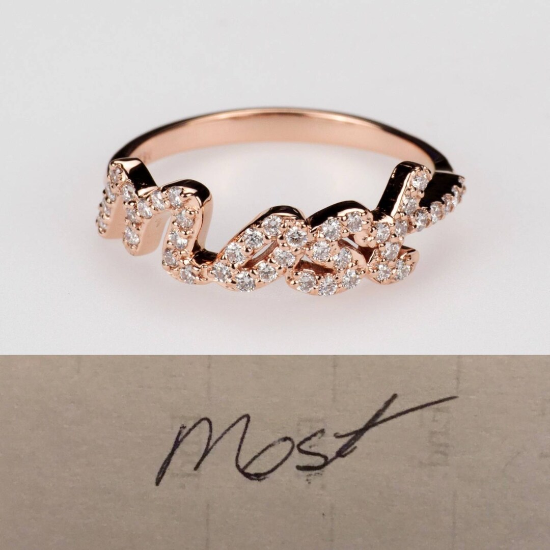 Handwrite Diamond Custom Handwriting Diamond Ring - Personalized Jewelry. 14k, 18k Gold ...