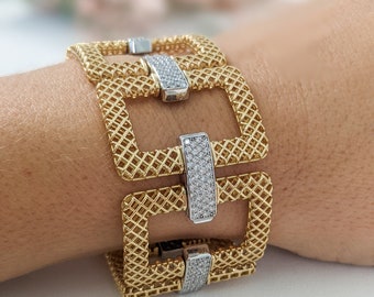 3 Carat Diamond Lattice Bracelet - 14k, 18k and Platinum. Two Toned Metals. High End Fine Jewelry Custom Made in NYC