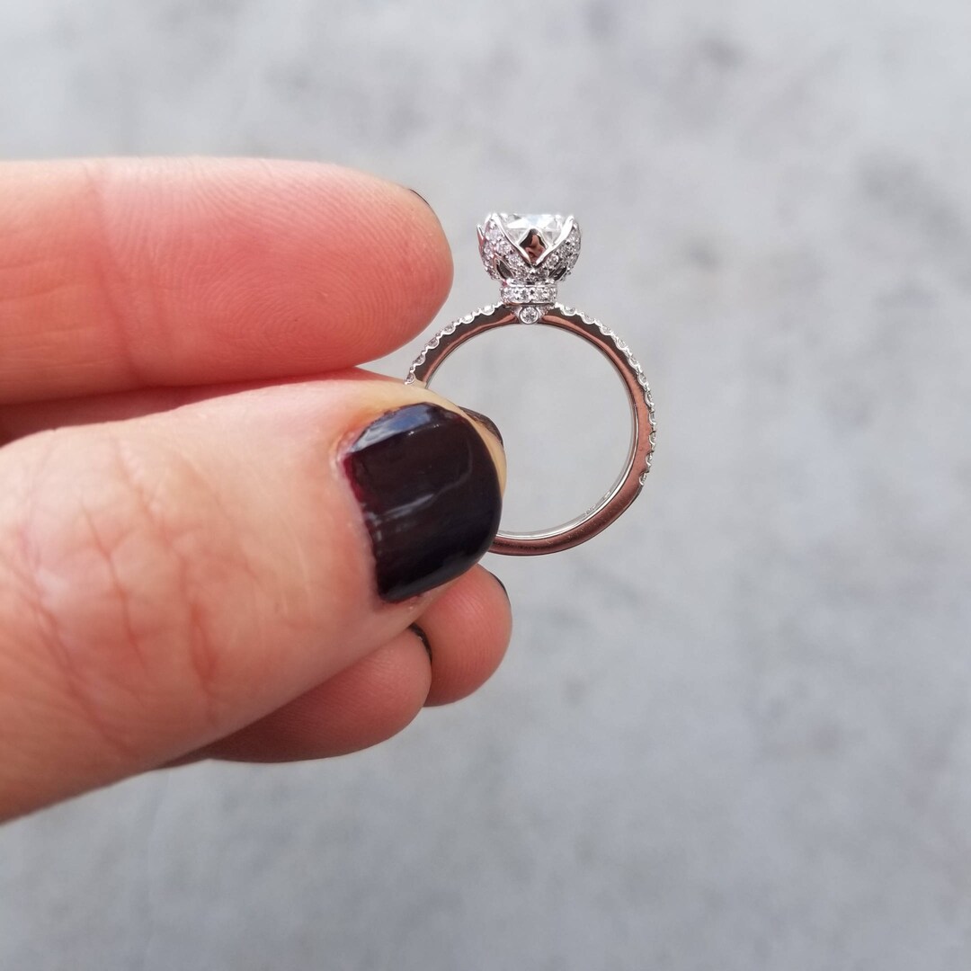 Tulip Engagement Ring Available in 14k/18k Gold, Rose Gold, White Gold