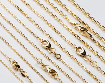 Solid Gold Diamond cut cable chains. Available in 14k and 18k Yellow, Rose and White Gold.