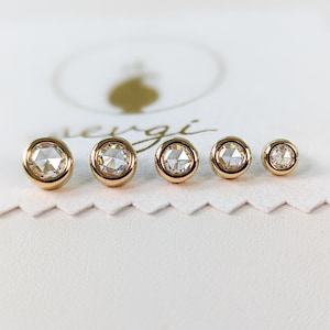 Rose Cut Diamond Earrings - 14k, 18k Yellow, Rose, White Gold or Platinum. Diamond Bezel Set Studs. Responsibly Made in NYC