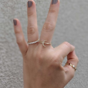 Diamond Crescent Moon Stacking Ring 14k Yellow, Rose, White Gold and Platinum. Stars & Celestial Jewelry image 7