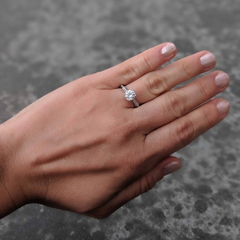 Vintage Style Milgrain Navette Engagement Ring Etta Available in Moissanite and Diamond. 14k Gold, Platinum image 8