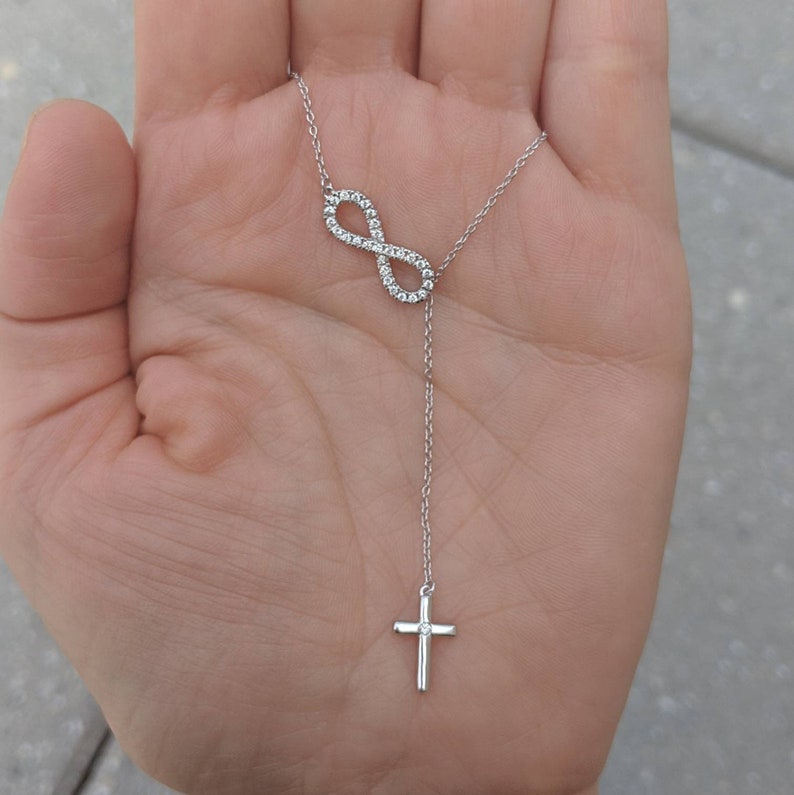 Diamond Infinity Cross Lariat 14k Yellow, Rose or White Gold. Christian, Spiritual Gift Ideas image 2