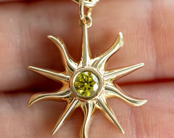 Diamond Sunburst Pendant • Celestial Layering Jewelry • Yoga Jewelry • Available in 14k, 18k Solid Gold and Platinum • Made in USA