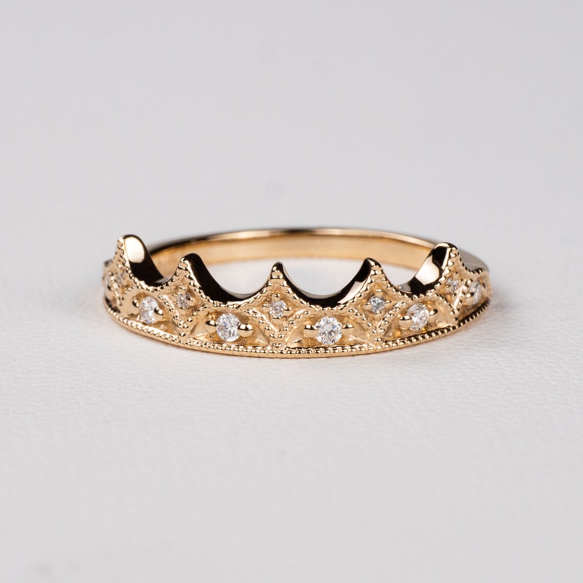 Bague Couronne En Argent 925 Et Diamants Pave – Faite Main – Modèle Vintage