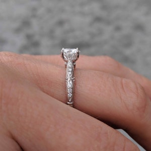 Vintage Style Milgrain Navette Engagement Ring Etta Available in Moissanite and Diamond. 14k Gold, Platinum image 3