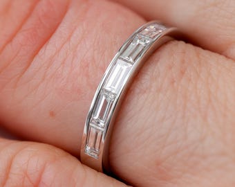 Baguette Diamond  Channel Set Eternity Ring by Sevgi Jewelry • East West Wedding Anniversary Ring • 14k 18k Gold & Platinum • Customizable