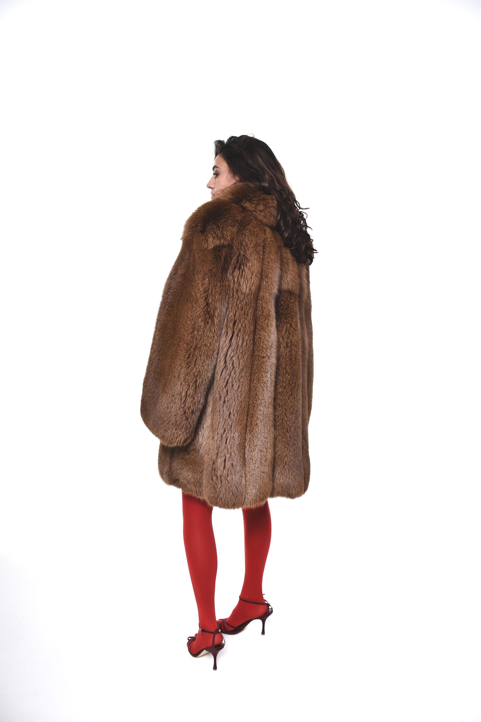 Fluffy Vintage Brown Fox Fur Coat Oversize Upcycle Chocolate Color