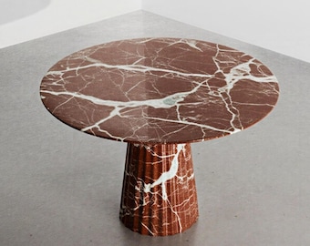Round Rosso Levanto Marble Dining Table - Custom Design Red Stone Living Room Office Table