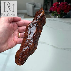 Natural Preserved Driftwood - #7 Warm Red Drift, Coastal Relic with Gloss Finish, Rich Mahogany Red, Golden Wood Grain, Natural Art Form