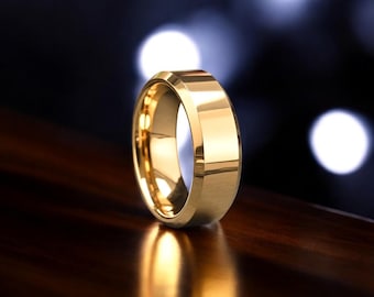 Alianza de boda de tungsteno y oro de 18 quilates: borde biselado, resistente a los arañazos, hipoalergénica.