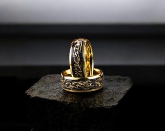 Anillo de carburo de tungsteno con lámina de oro: alianza de boda para hombre de 8 mm con acabado mate cepillado