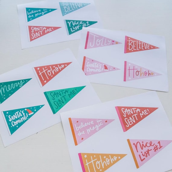 Mini Christmas Flags Printable Etsy Mini Christmas Flags Printable Etsy
