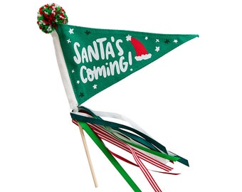 Santa's Coming Mini Pennant Flag, Green