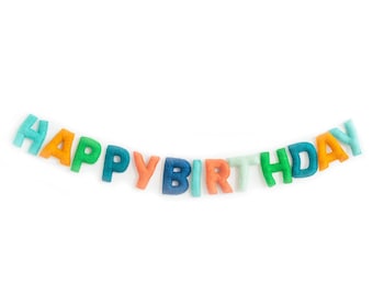 Happy Birthday Wool Felt Garland, Blue