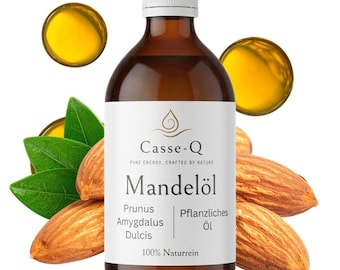 Almond oil, 100% pure, cold-pressed – carrier oil/base oil for DIY cosmetics, massage & soaps | hand-bottled in Germany