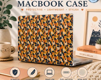 Retro Cat Pattern MacBook Case, Clear Protective Snap-On Laptop Cover
