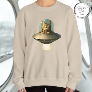 UFO Cat Sweatshirt: Funny Alien Space Cat Crewneck