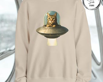 UFO Cat Sweatshirt: Funny Alien Space Cat Crewneck