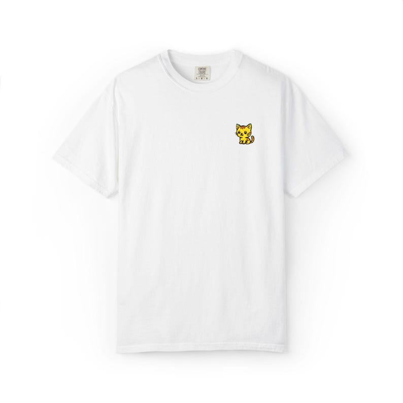 Embroidered Pocket Cat T-Shirt: Unisex Cotton Graphic Tee image 2