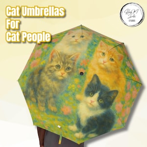 Monet-Style Kittens Umbrella: Impressionist Cat Art, Waterproof Travel Umbrella