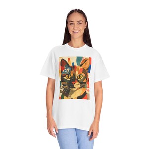 Cat Portrait T-Shirt: Vibrant Garment-Dyed Cotton Tee, Art Lover Gift image 2