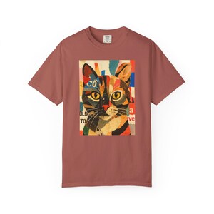 Cat Portrait T-Shirt: Vibrant Garment-Dyed Cotton Tee, Art Lover Gift image 9