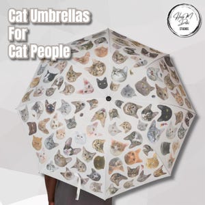 It&#39;s Raining Cats Umbrella - 121 Real Cat Faces! Funny Cat Lover Gift, Cat Rain Gear, Cat Mom Accessory, Unique Cat Umbrella, White