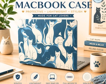 MacBook-skal med vintagekattmönster, genomskinligt matt laptopfodral, skyddande skal