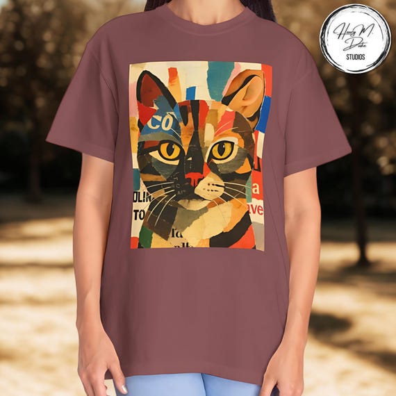 Cat Portrait T-Shirt: Vibrant Garment-Dyed Cotton Tee, Art Lover Gift