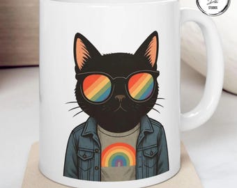 Rainbow Pride Cat Mug: LGBTQ+ Coffee Cup - Funny Cat Lover Gift