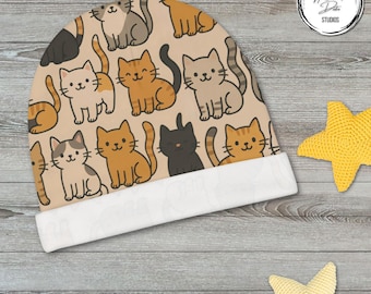 Kitten Print Baby Beanie: Soft Knit Cat Lover Gift