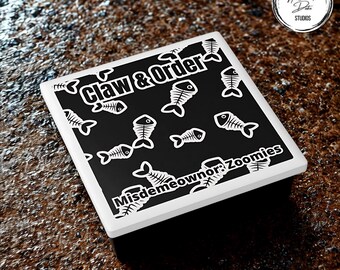 Funny Cat Coaster: Claw & Order Ceramic Coaster with Cork Back