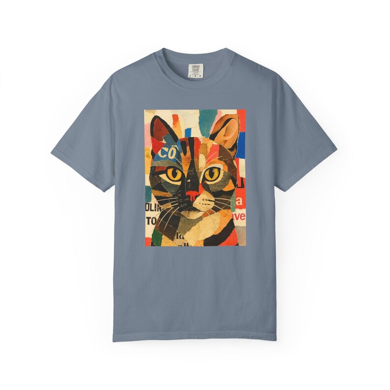 Cat Portrait T-Shirt: Vibrant Garment-Dyed Cotton Tee, Art Lover Gift image 8