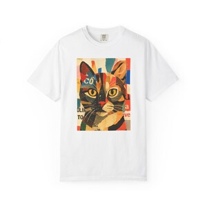 Cat Portrait T-Shirt: Vibrant Garment-Dyed Cotton Tee, Art Lover Gift image 4