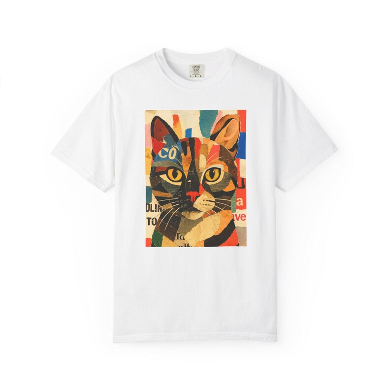 Cat Portrait T-Shirt: Vibrant Garment-Dyed Cotton Tee, Art Lover Gift image 4