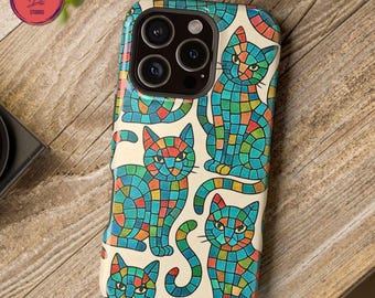 Bunte Mosaik Katze Magnetische Handyhülle: Einzigartiges Geschenk für Katzenliebhaber