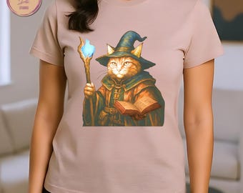 Wizard Cat Shirt – Funny Magical Tee, Fantasy D&D Gift – Unisex Cotton