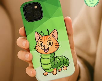 Funda para iPhone con diseño de gato y oruga: divertida funda híbrida con animales, compatible con MagSafe