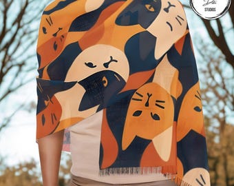 Abstract Cat Scarf: Lightweight Polyester Fashion Wrap