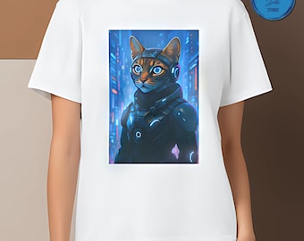 Neon Cyberpunk Cat T-Shirt: Vaporwave Graphic Tee - Unisex Fit