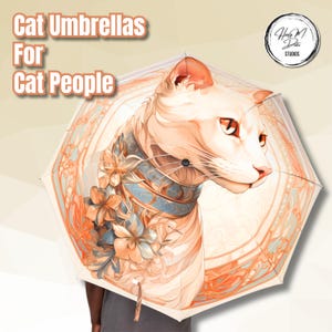 Siamese Cat Umbrella | Art Nouveau Cat Lover Gift | Folding Waterproof Umbrella | Elegant Floral Cat Accessories for Rainy Days