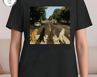 Abbey Road Cat T-Shirt: Beatles Parody Graphic Tee - Music Lover Gift