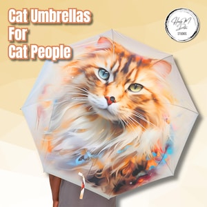 Norwegian Forest Cat Umbrella | Longhair Cat Lover Gift | Dreamy Realistic Cat Art | Waterproof Folding Umbrella | Fluffy Cat Accessory
