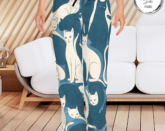 Pantaloni del pigiama con stampa astratta di gatti: comodi indumenti da notte da donna