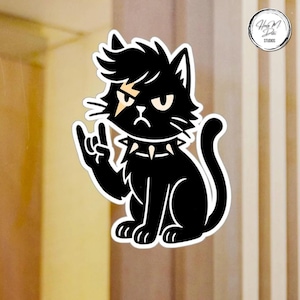 Rockstar Cat Vinyl Sticker: Goth Punk Black Cat Decal