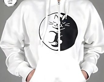 Yin Yang Cats Hoodie: Duality Design - Balance & Harmony Feline Sweatshirt
